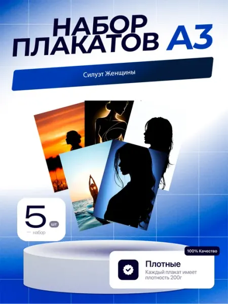 Постеры Силуэт Женщины. 5шт. А3 (29,7х42см)