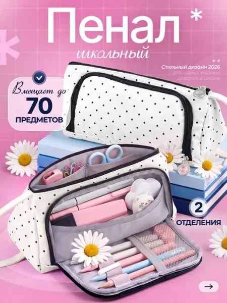 Пенал школьный для девочек в горошек Jollo