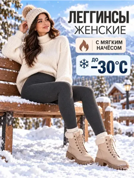Теплые леггинсы, лосины зимние с начесом с мехом Vi0s