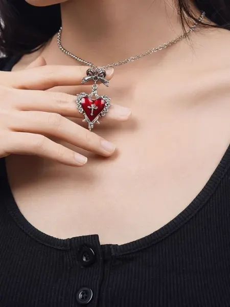 Кулон на шею сердце с бантом у2к, готика, k-pop, аниме DESIGNER JEWERLY