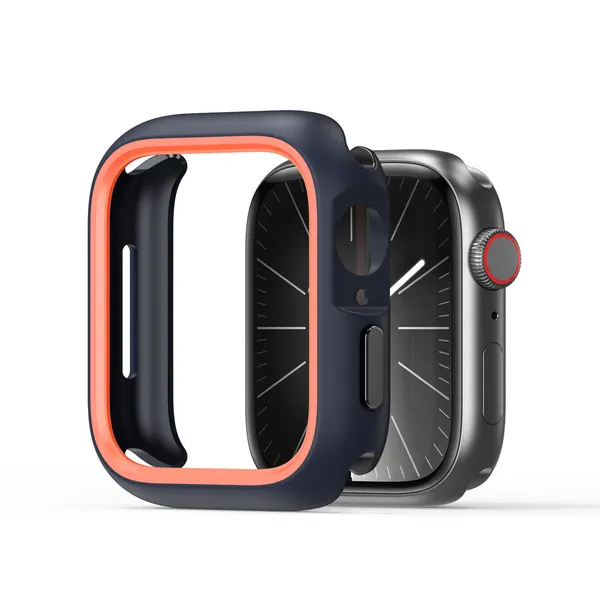 Чехол-бампер для часов Apple Watch 41мм для моделей 7, 8 и 9 серии, черный с оранжевыми вставками (Midnight/Orange) от Dux Ducis, серия Bamo Series Case