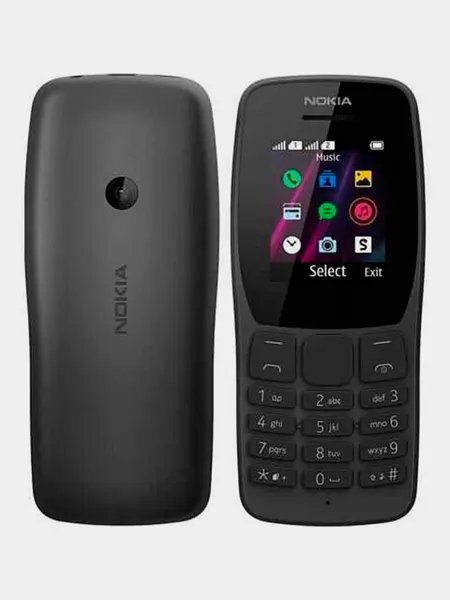 Телефон Nokia 110, кнопочный, черный, встроенный фонарик, 2 SIM, 3G,