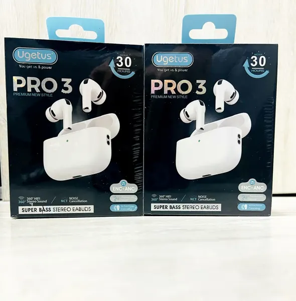 Беспроводные наушники Ugetus PRO 3 TWS ANC+ENC, Bluetooth 5.4, 30 часов, Super Bass, белые