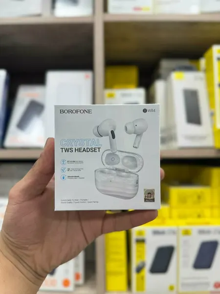 Беспроводные наушники Borofone BW84 Crystal, Bluetooth 5.4, с кейсом TWS, с микрофоном
