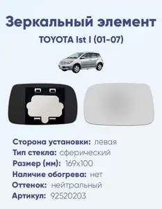 Зеркальный элемент для автомобиля TOYOTA Ist I (01-07) сфера нейтральный без обогрева -L-