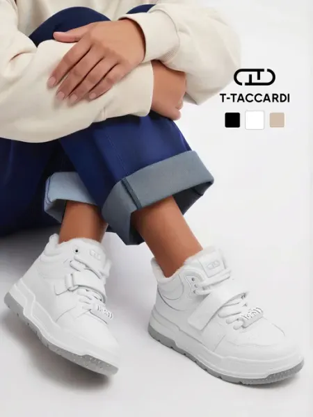Кроссовки женские белые демисезонные утепленные на липучке T.TACCARDI