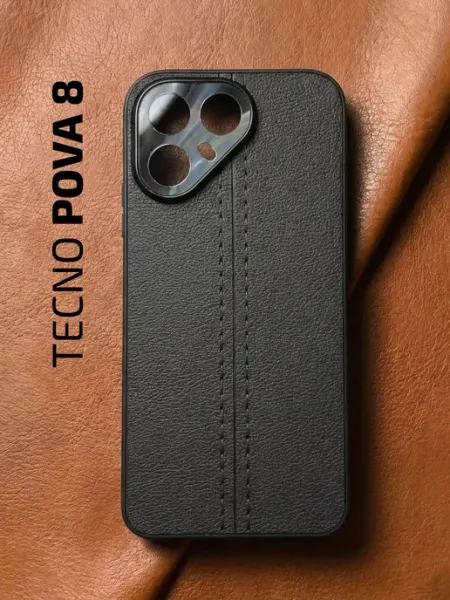 Чехол на Tecno Pova 8, текстура кожи, черный