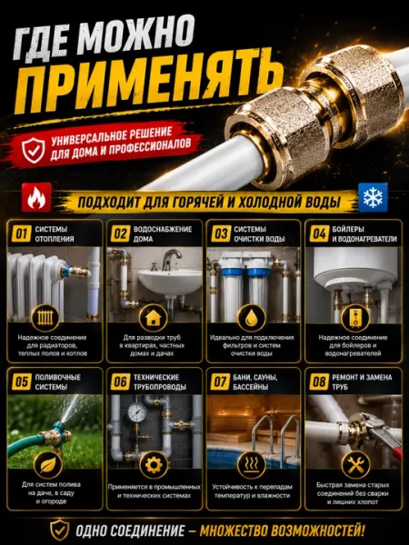 Соединительная компрессионная муфта для металлопластиковых труб - Трубопровод