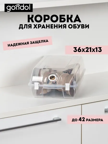 Набор коробок для хранения обуви с крышкой 2 штуки, 36х21х13см, пластик, прозрачный