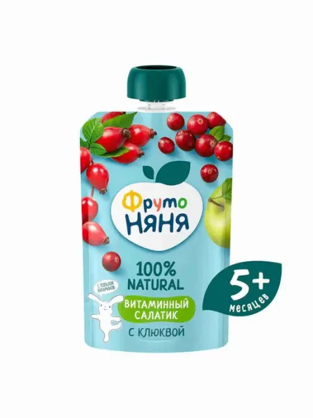 Пюре фруктовое ФрутоНяня детское, витаминный салатик с клюкв