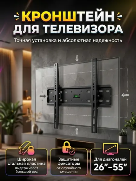 Кронштейн для телевизора фиксированный с уровнем центра Buro