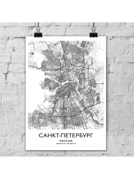 Janime Постер с картой города Санкт‑Петербург