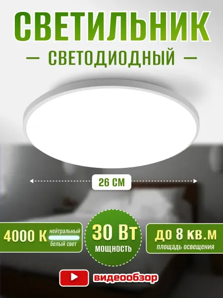 Jazzway Светильник потолочный круглый плоский для кухни, ванной