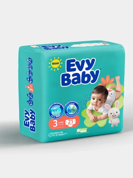 Детские подгузники EVY BABY BDPR MIDI STD 21*8 EXP26 №3 - Подгузники и трусики