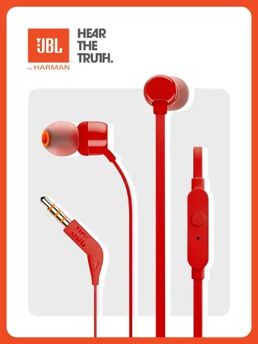 Наушники проводные, JBL T110, внутриканальные, вакуумные с микрофоном, синий