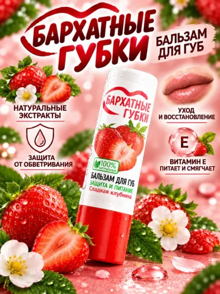 Бальзам для губ защита и питание сладкая клубника ФИТОКОСМЕТИК