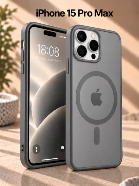 Чехол на iPhone 15 Pro Max MagSafe серый магнитом Мобимания