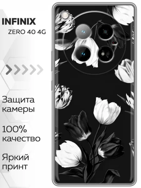 Чехол на Infinix Zero 40 4G женские черные цветы Marketclub