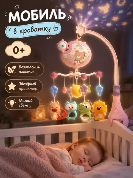 Мобиль на кроватку с проектором детский синий цвет thomas & group