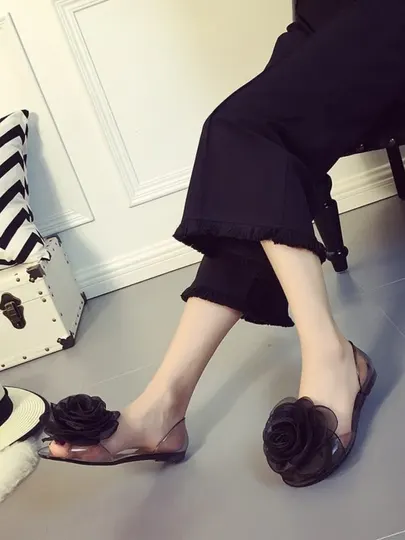 Женские прозрачные балетки с бантом летние силиконовые сандалии, jelly shoes пляжная обувь