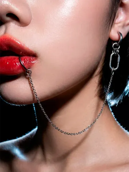 Серьга одиночная с зажимом на губу в стиле панк, y2k, аниме DESIGNER JEWERLY