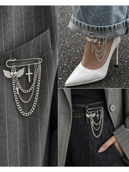AV Jewelry Store Брошь булавка с цепочкой бижутерия с подвеской крылья ангела