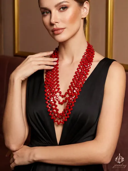 Jewelry бижутерия для женщин Бусы красные крупные многослойные бижутерия на шею