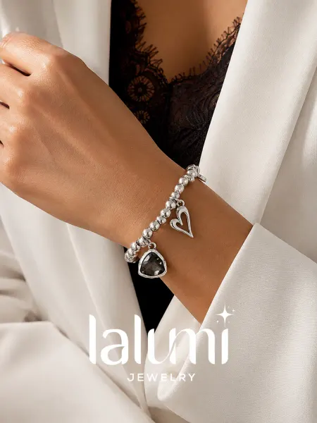 LALUMI jewelry Браслет на резинке гематит с кристаллом и сердцем