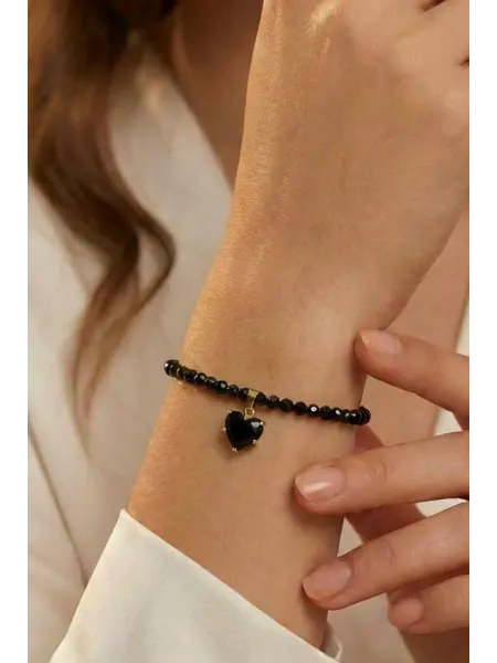 LINE Jewelry Браслет из шпинели на руку черный с сердцем бижутерия