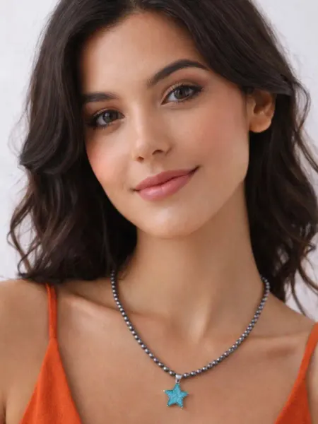 LORETTA Jewelry Ожерелье гематит со звездой из зеленого - голубого камня