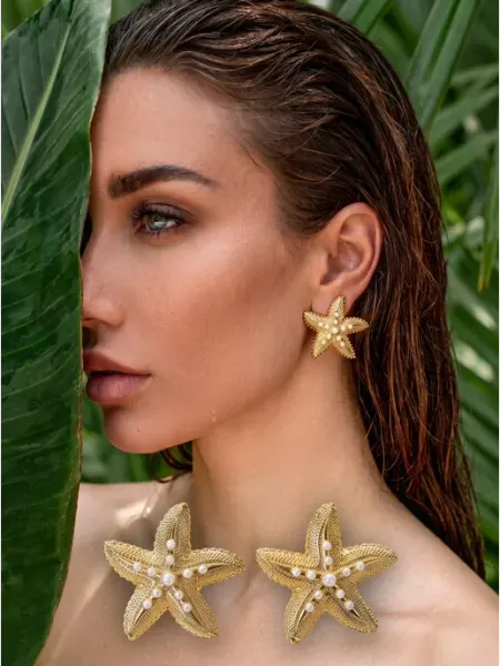 SEA JEWELRY Серьги бижутерия золото крупные ракушки