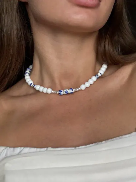 VAIVA jewelry Колье в стиле Гжель, украшение на шею, ручная работа
