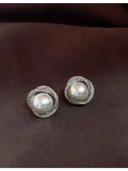 Luxe jewels Серьги гвоздики бижутерия жемчуг серебристые