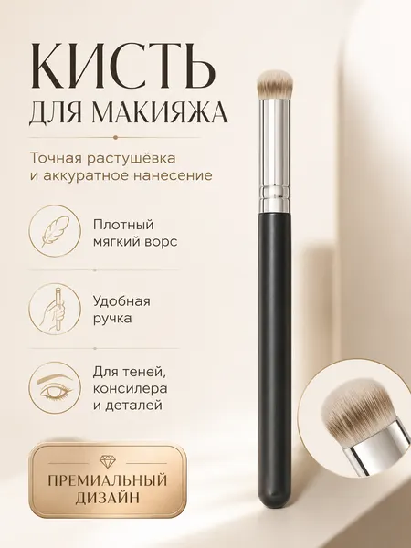 Кисть для макияжа с мягким плотным ворсом, для теней и консилера
