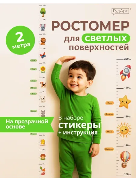 Ростомер детский на стену самоклеящийся, прозрачный