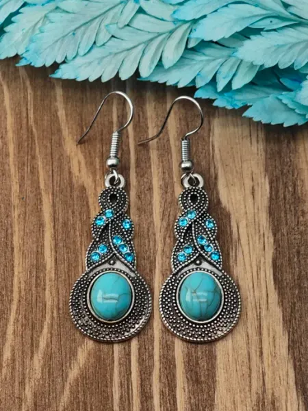 Серьги этнические со стразами с бирюзой длинные висячие be self true jewel