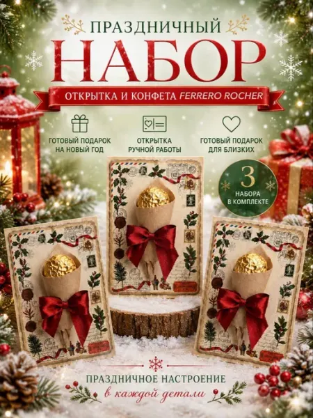 Сладкий подарочный набор конфета новый год ретро набор из 3 Нет бренда