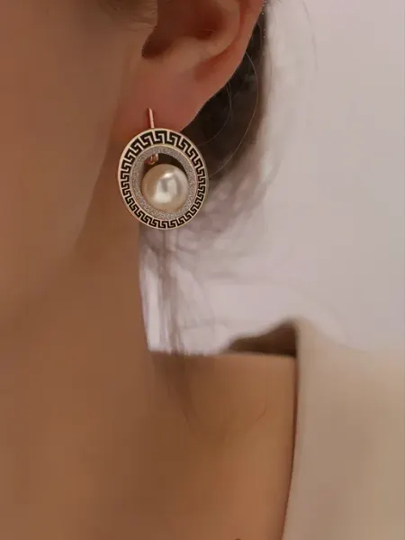 Серьги круглые крупные с жемчугом бижутерия