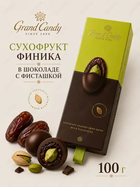 Сухофрукт финика в шоколаде с фисташкой 100 г Grand Candy