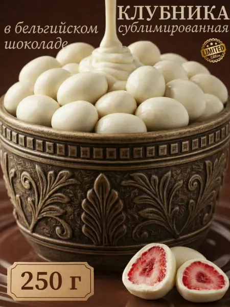 Клубника сублимированная в белом бельгийском шоколаде 250 гр УХ ВКУСНО