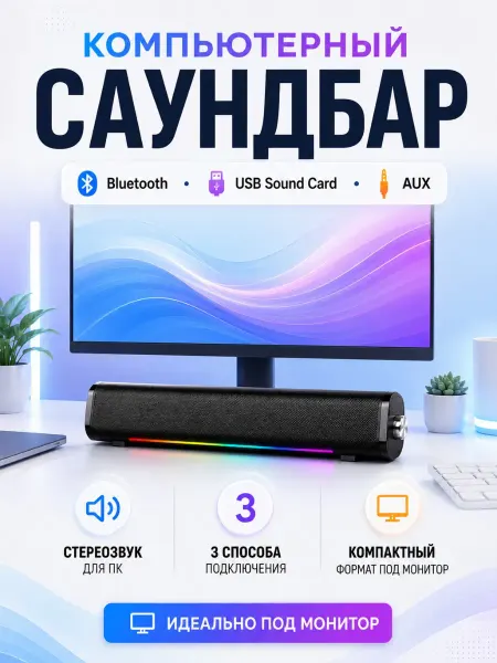 JOYBOX Саундбар для телевизора и компьютера Колонка беспроводная