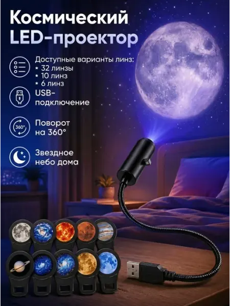 Мини-проектор звездного неба USB светильник космос ночник
