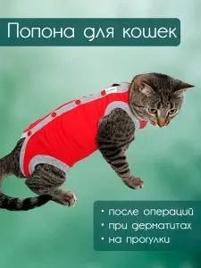 Попона на кнопках послеоперационная для кошек, размер L
