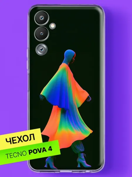 Чехол на Pova 4 с принтом Радужный силуэт в платке TECNO