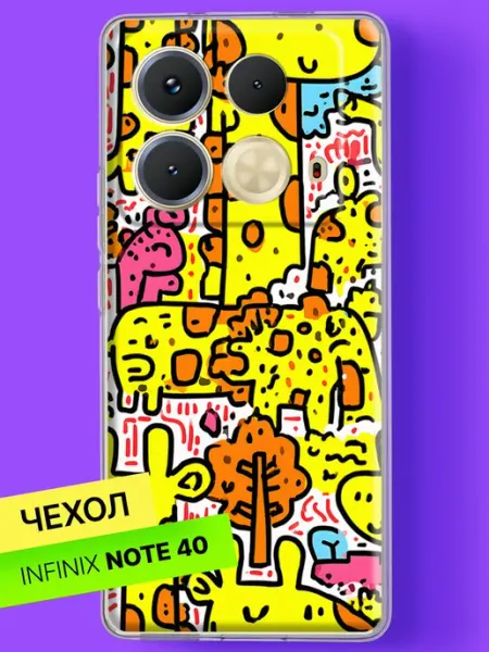 Чехол на Note 40 Весёлые мультяшки в каракулях Infinix