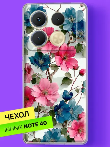 Чехол на Note 40 с принтом Сакура и индиго Infinix