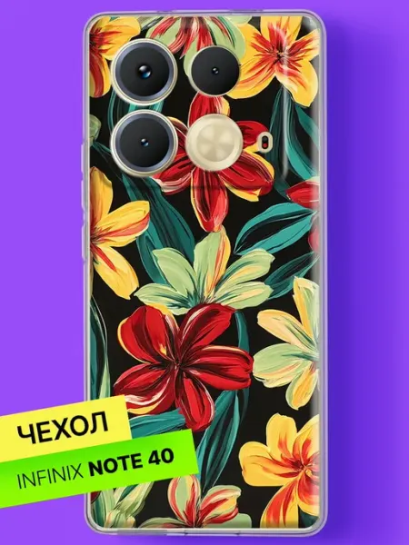 Чехол на Note 40 Тропические цветы на чёрном Infinix