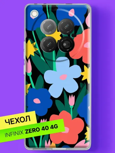 Чехол на Zero 40 с принтом Яркие цветы на чёрном Infinix