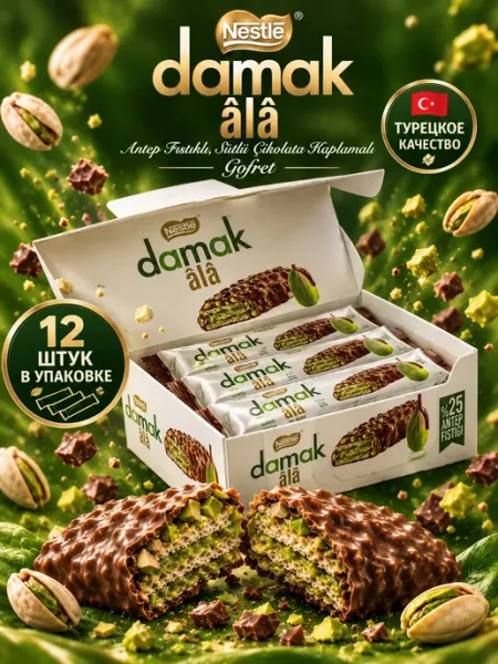 Батончик Damak Ala с фисташками молочный, 6шт по 30гр Nestle