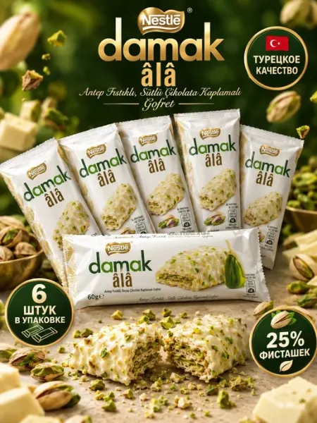 Батончик Damak Ala с фисташками белый, 3шт по 30гр Nestle